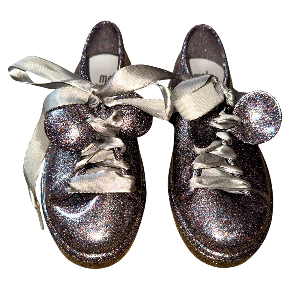 Melissa Kids Minnie Mouse Glitter Dress Shoes with Silver Bow size 1